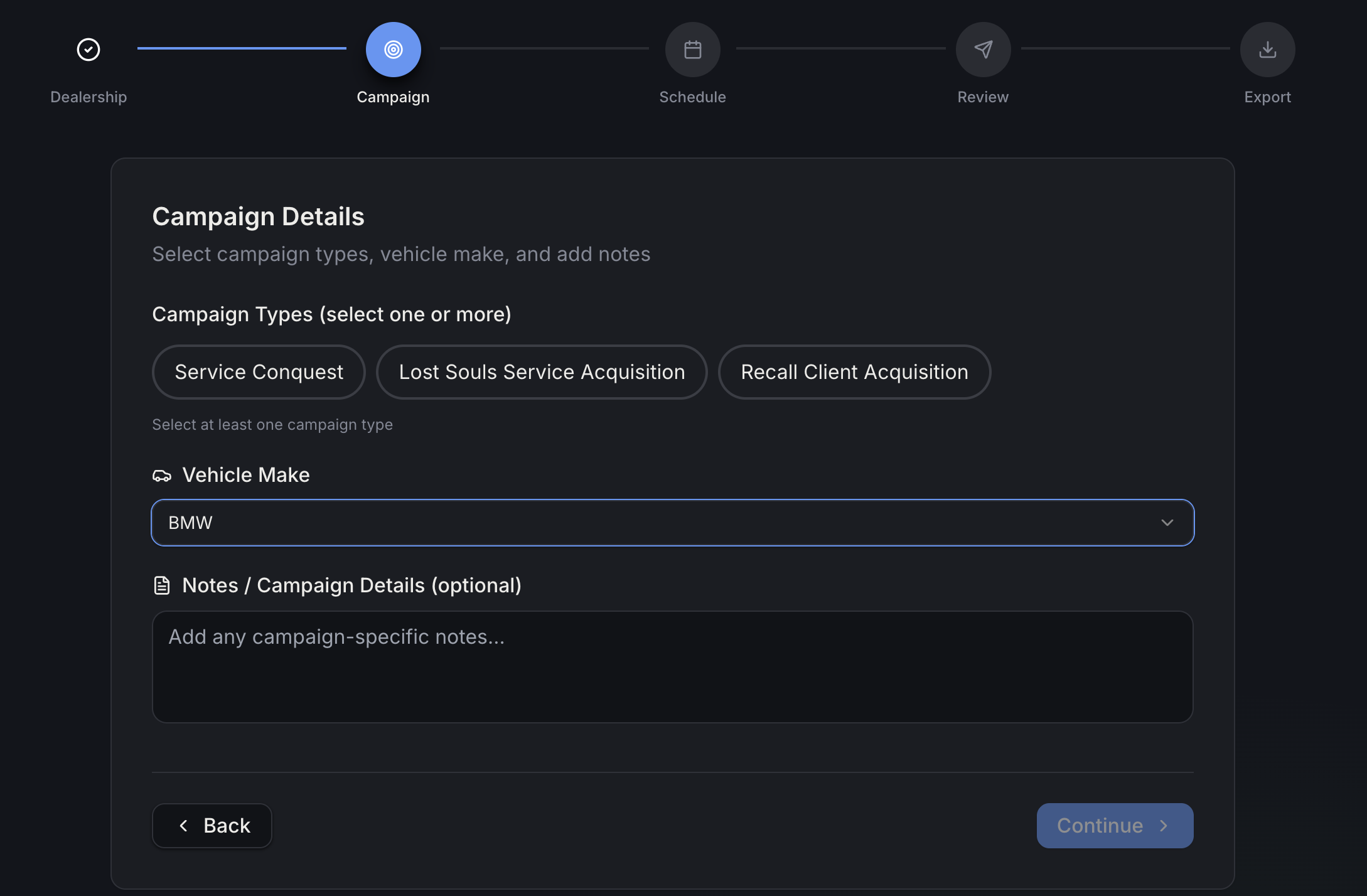 Campaign Details step