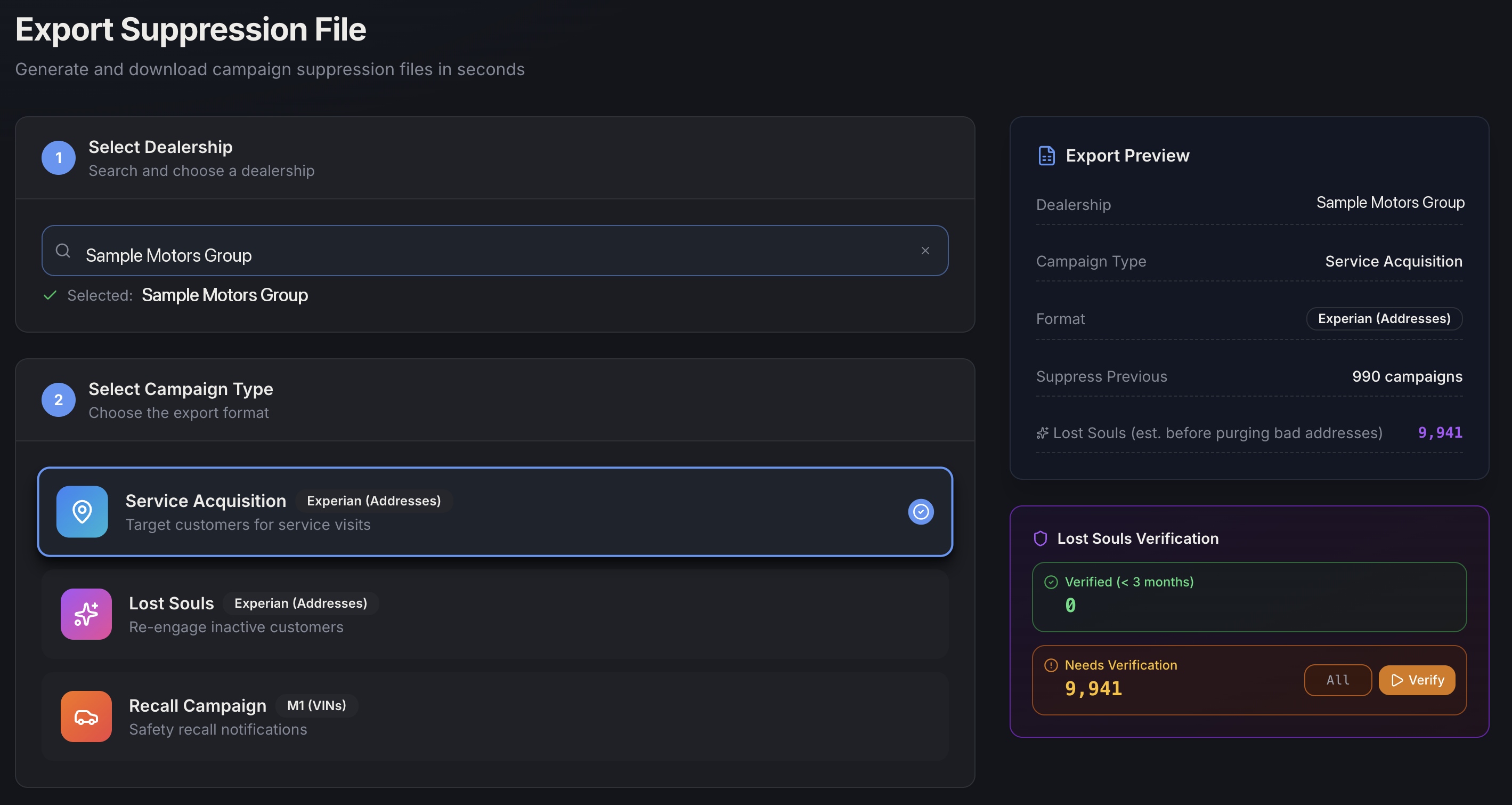 Export Preview and Lost Souls Verification, filled in