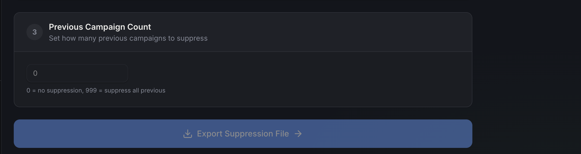 Previous Campaign Count and Export button