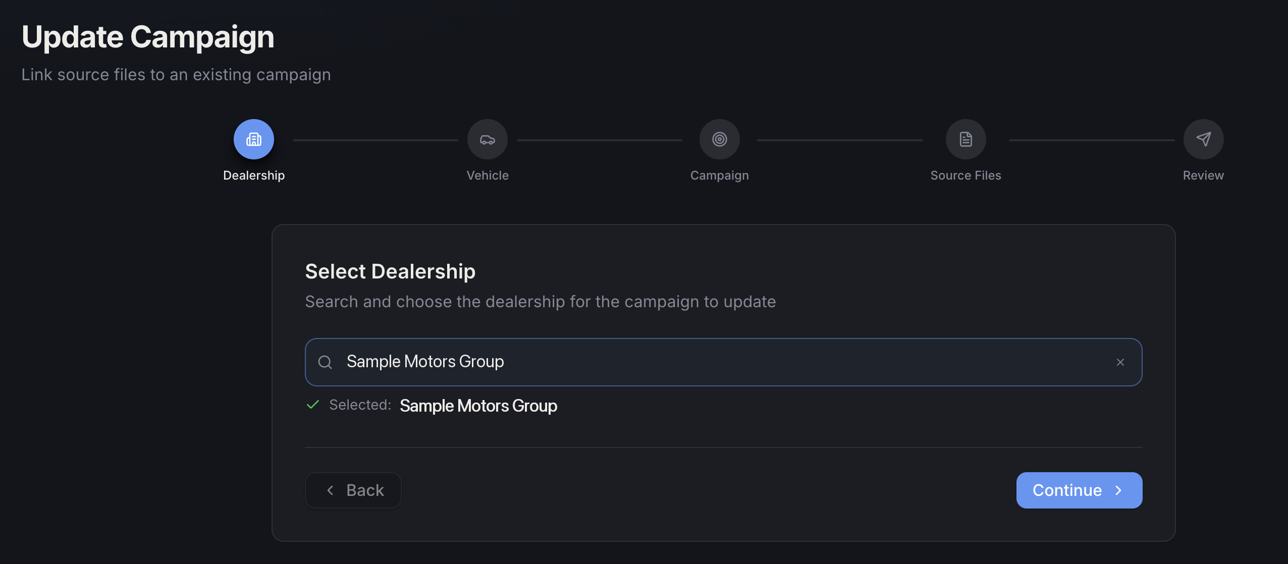 Select Dealership step
