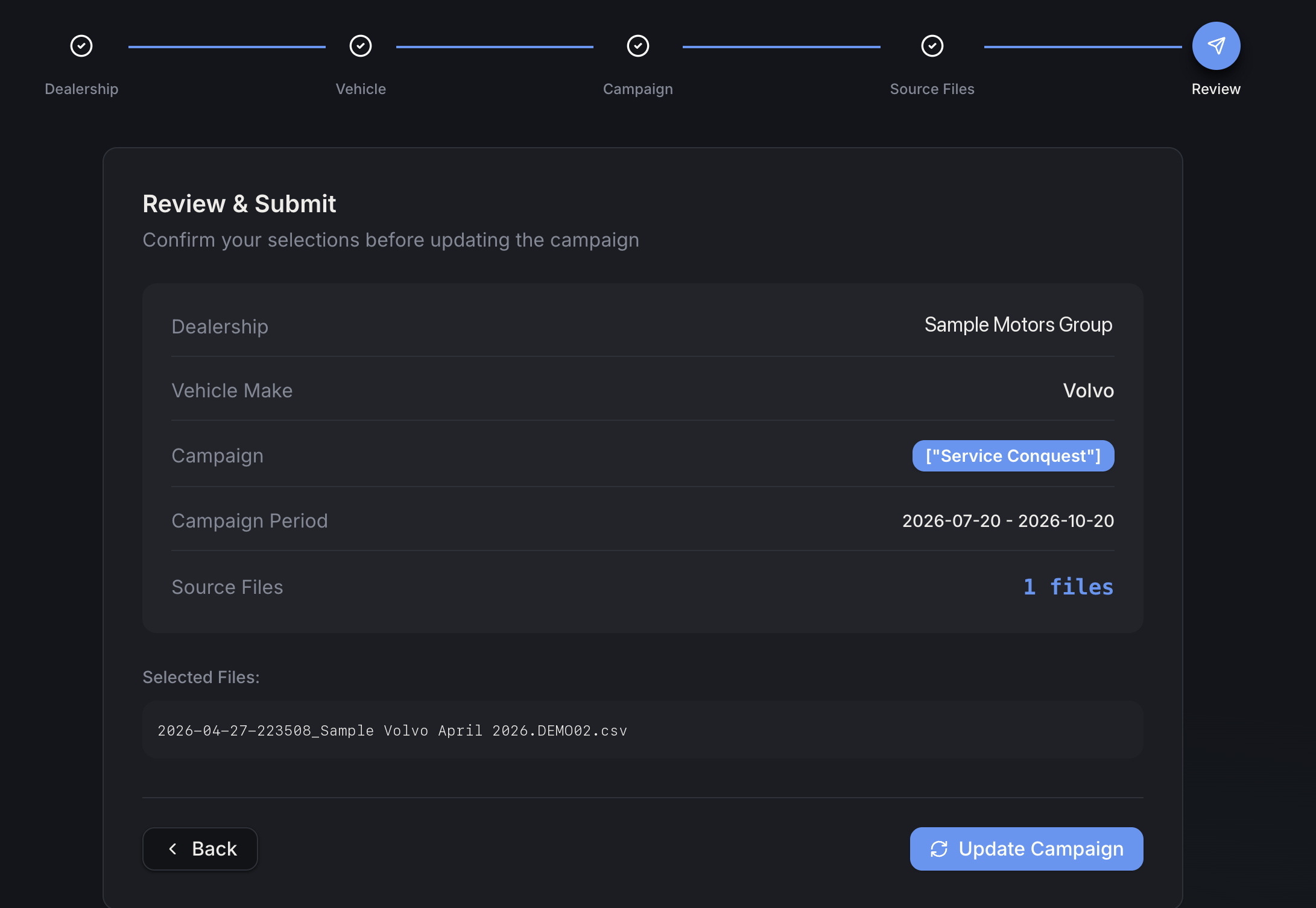 Review and Submit step